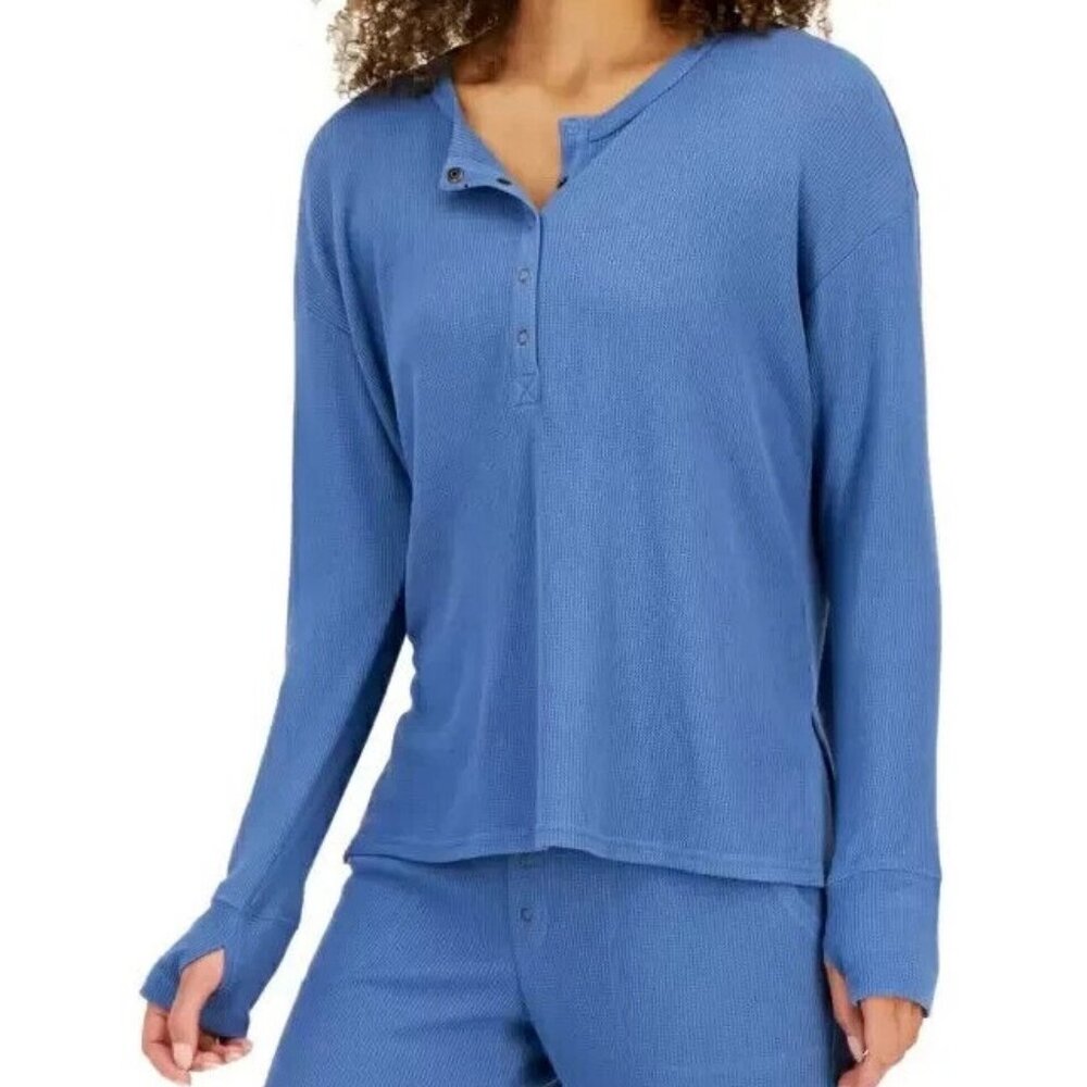Jenni Women's Waffle-Knit Henley Lounge Pajama Top, Moonlight Blue